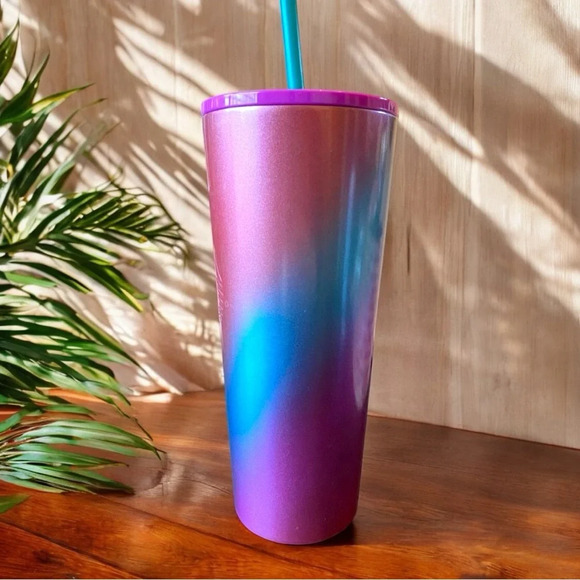 STARBUCKS 24oz Purple Pink Turquoise Ombré Metal 2022 Tumbler w/ Straw - Picture 3 of 13